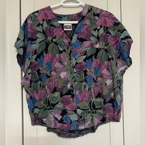 Vintage 80’s Claire Fashions Painterly Floral Print Oversized Boxy Button Down